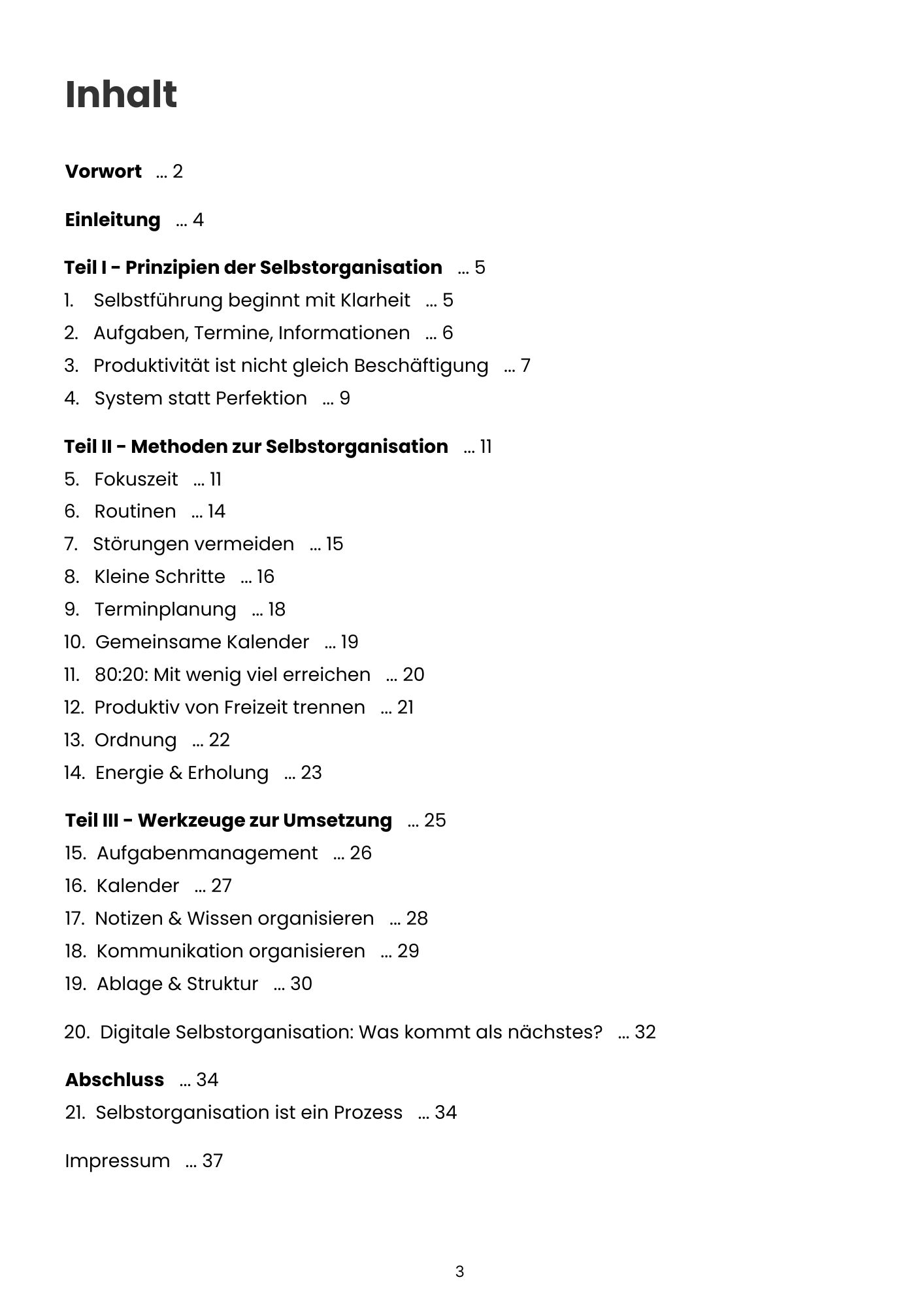 Produktiv leben, klar arbeiten. Inhalt (Seite 3)